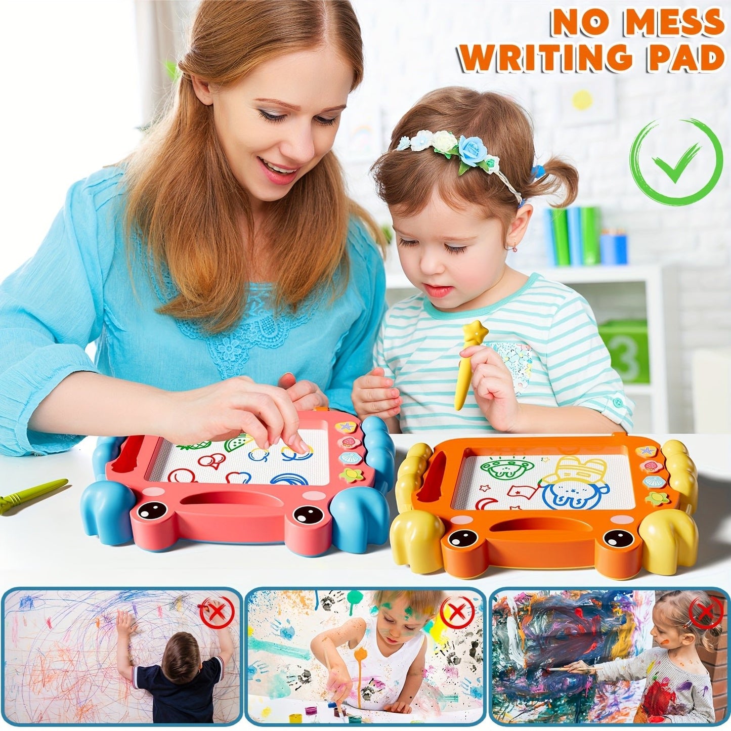 2 Tablettes Magiques Crabe 🦀 pour Enfants – Dessin Effaçable, Stylos Colorés Inclus | Jouet Créatif Portable pour Apprentissage Ludique et Moments en Famille - Ardoise Magique