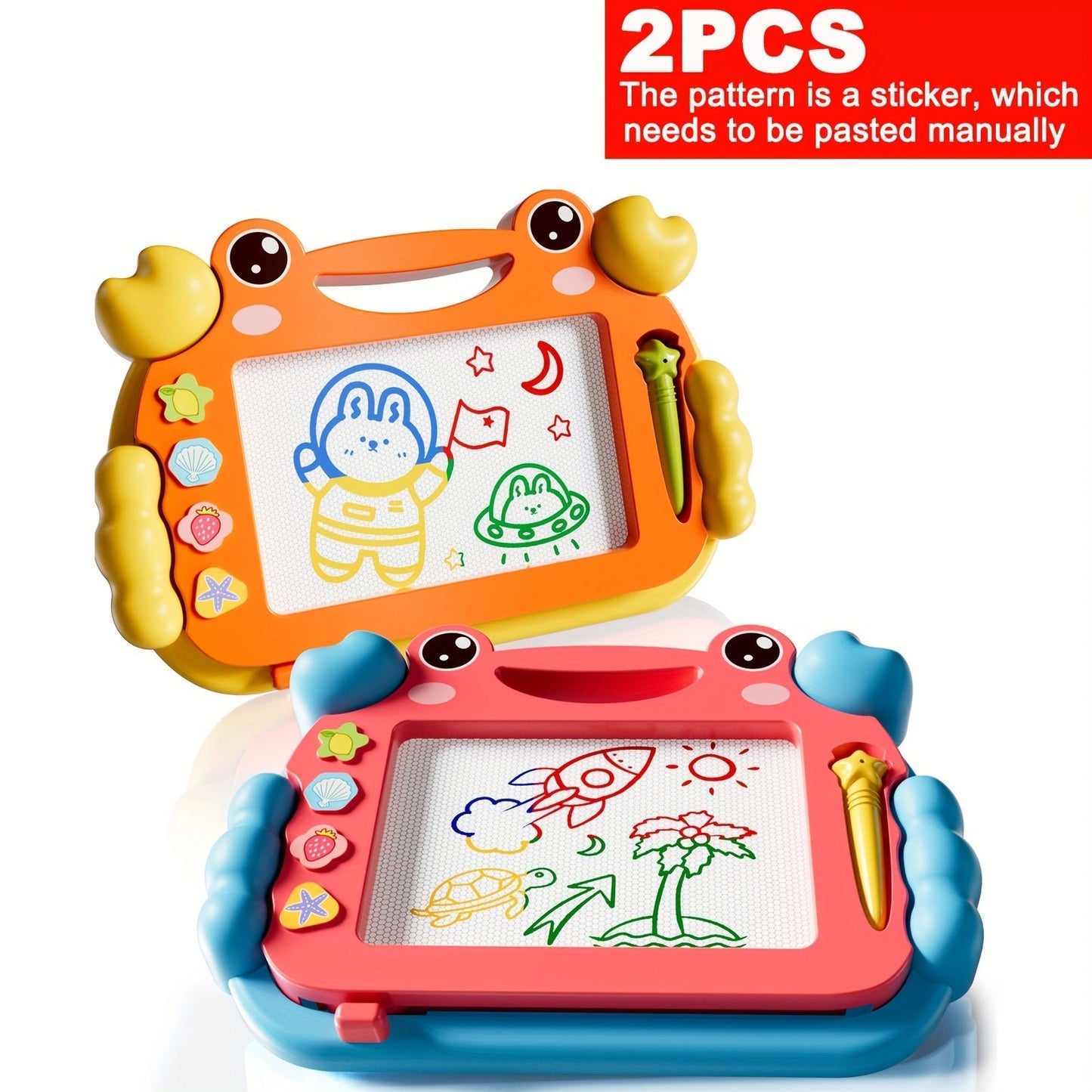 2 Tablettes Magiques Crabe 🦀 pour Enfants – Dessin Effaçable, Stylos Colorés Inclus | Jouet Créatif Portable pour Apprentissage Ludique et Moments en Famille - Ardoise Magique