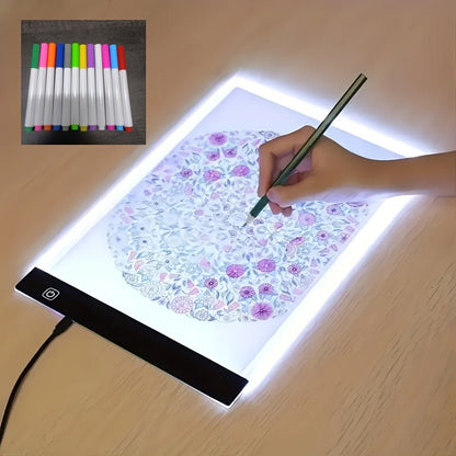 Tablette Lumineuse à LED – Planche à Dessin 3 Niveaux de Luminosité avec 12 Stylos Colorés | Idéale pour Croquis, Animation, Modèles & Tableau de Messages - Ardoise Magique