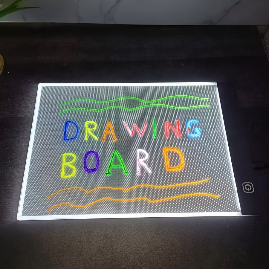 Tablette Lumineuse à LED – Planche à Dessin 3 Niveaux de Luminosité avec 12 Stylos Colorés | Idéale pour Croquis, Animation, Modèles & Tableau de Messages - Ardoise Magique