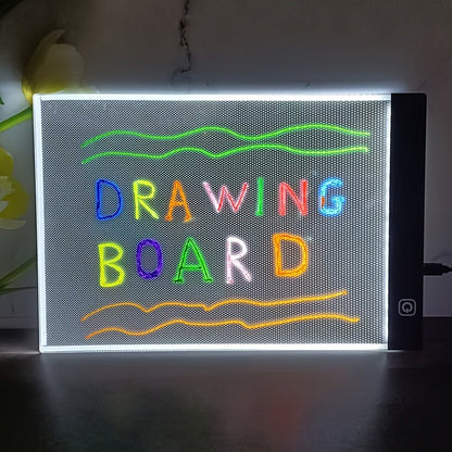 Tablette Lumineuse à LED – Planche à Dessin 3 Niveaux de Luminosité avec 12 Stylos Colorés | Idéale pour Croquis, Animation, Modèles & Tableau de Messages - Ardoise Magique