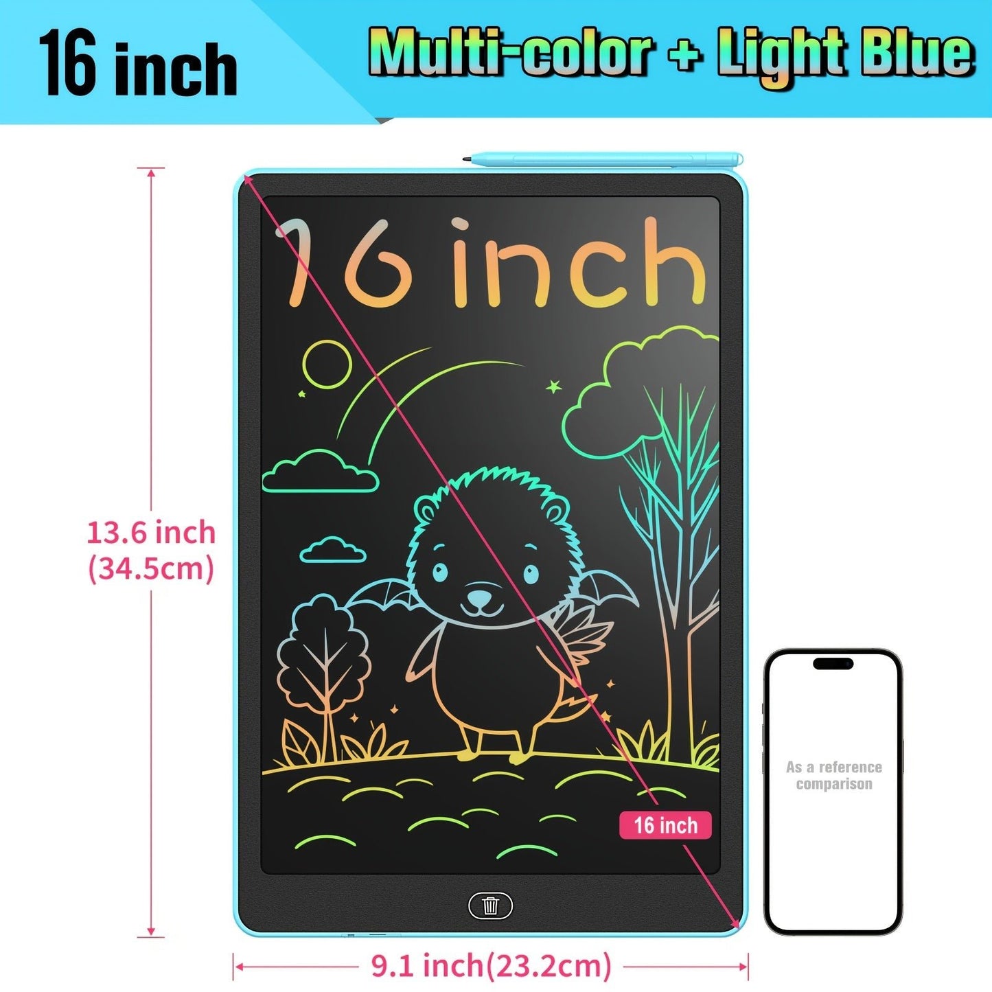 Tablette Réutilisable pour Enfants LCD 16 Pouces – Grand Écran Coloré pour Dessiner et Apprendre - Ardoise Magique